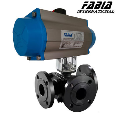 Valvole a sfera ad alta temperatura ad alta pressione Flange pneumatica a tre vie